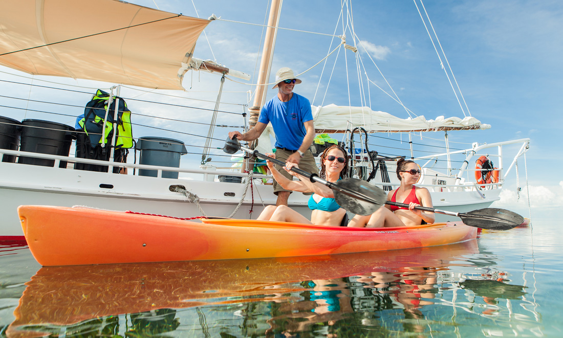 two girls kayaking